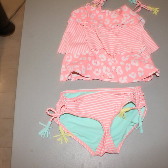 Multi color 2 Pcs Justice Tankini Swimsuit Size 7 - Picture 1 of 10
